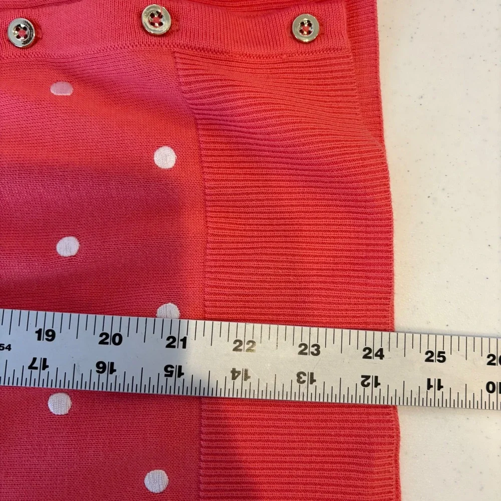 Charter Club Womens XL Preppy Coral Polka Dot Cardigan Sweater Fine Gauge New - Picture 4 of 7